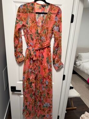 Floral Coral Wrap Maxi Dress
